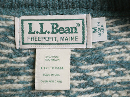 80s USA製 エルエルビーン ノルディック ニット カーディガン レディース M ヴィンテージ ウール セーター 羽織り 前開き バーズアイ 総柄