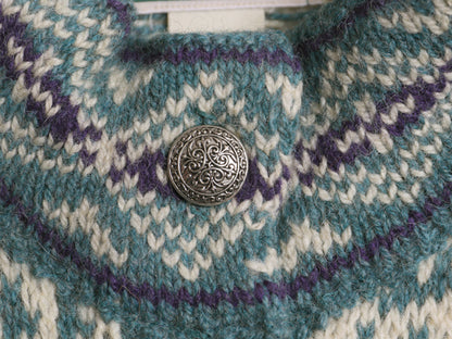 80s USA製 エルエルビーン ノルディック ニット カーディガン レディース M ヴィンテージ ウール セーター 羽織り 前開き バーズアイ 総柄