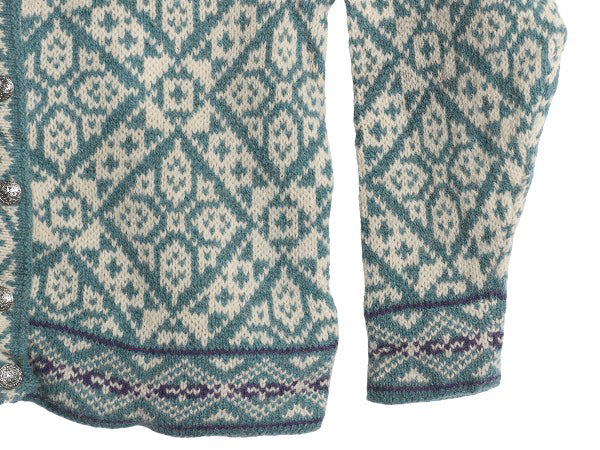 80s USA製 エルエルビーン ノルディック ニット カーディガン レディース M ヴィンテージ ウール セーター 羽織り 前開き バーズアイ 総柄
