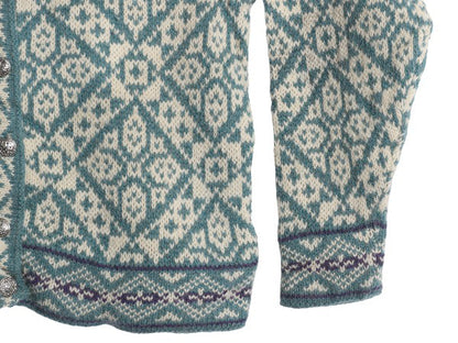 80s USA製 エルエルビーン ノルディック ニット カーディガン レディース M ヴィンテージ ウール セーター 羽織り 前開き バーズアイ 総柄