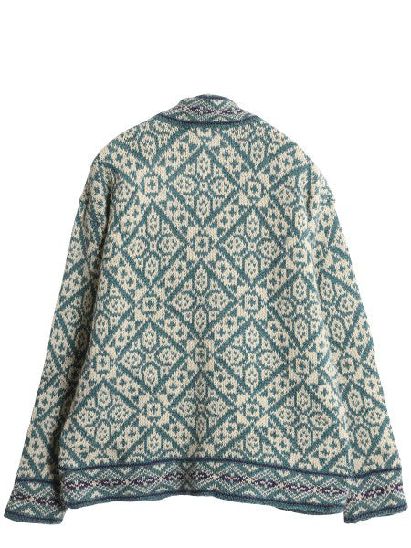 80s USA製 エルエルビーン ノルディック ニット カーディガン レディース M ヴィンテージ ウール セーター 羽織り 前開き バーズアイ 総柄