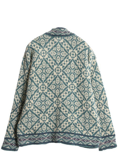 80s USA製 エルエルビーン ノルディック ニット カーディガン レディース M ヴィンテージ ウール セーター 羽織り 前開き バーズアイ 総柄