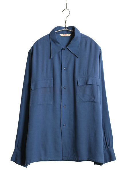デッドストック 40s ★ BVD レーヨン シャツ 15 16 メンズ L 程/ 新品 USA製 ヴィンテージ 長袖シャツ ボックス フラップポケット 無地 青