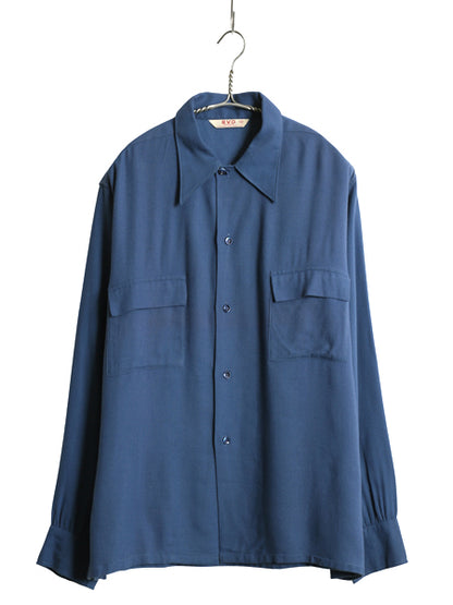 デッドストック 40s ★ BVD レーヨン シャツ 15 16 メンズ L 程/ 新品 USA製 ヴィンテージ 長袖シャツ ボックス フラップポケット 無地 青