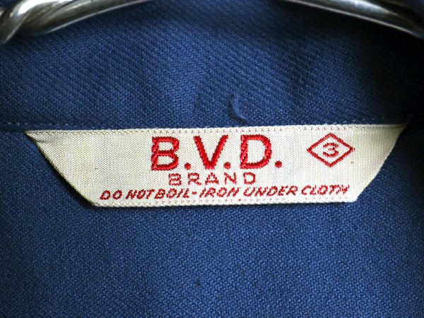 デッドストック 40s ★ BVD レーヨン シャツ 15 16 メンズ L 程/ 新品 USA製 ヴィンテージ 長袖シャツ ボックス フラップポケット 無地 青