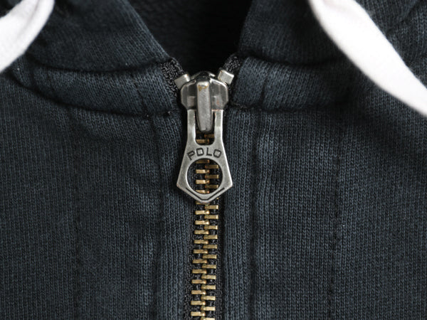 00s ポロ ラルフローレン フルジップ スウェット フード パーカー メンズ XL オールド トレーナー 裏起毛 ヘビーウェイト 大きいサイズ 黒