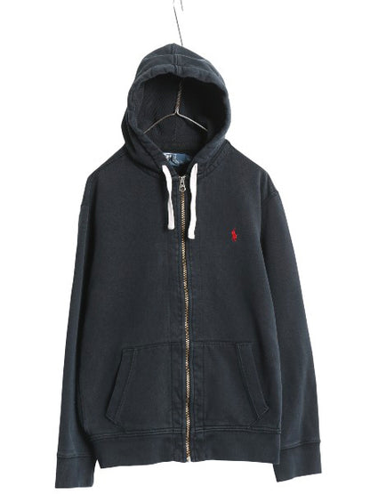 00s ポロ ラルフローレン フルジップ スウェット フード パーカー メンズ XL オールド トレーナー 裏起毛 ヘビーウェイト 大きいサイズ 黒
