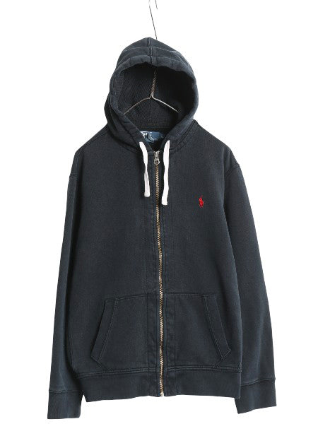 00s ポロ ラルフローレン フルジップ スウェット フード パーカー メンズ XL オールド トレーナー 裏起毛 ヘビーウェイト 大きいサイズ 黒