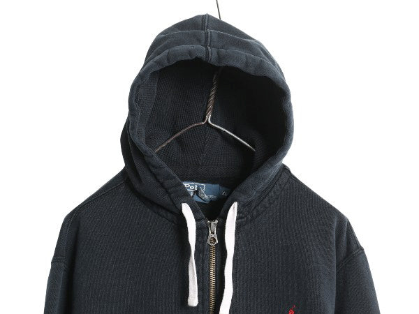 00s ポロ ラルフローレン フルジップ スウェット フード パーカー メンズ XL オールド トレーナー 裏起毛 ヘビーウェイト 大きいサイズ 黒