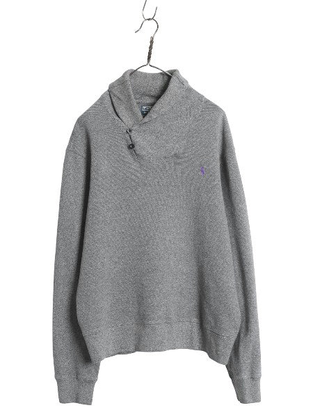 00s ポロ ラルフローレン ショールカラー コットン ニット スウェット メンズ L / オールド セーター トレーナー ワンポイント リブ編み 灰