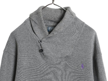 00s ポロ ラルフローレン ショールカラー コットン ニット スウェット メンズ L / オールド セーター トレーナー ワンポイント リブ編み 灰