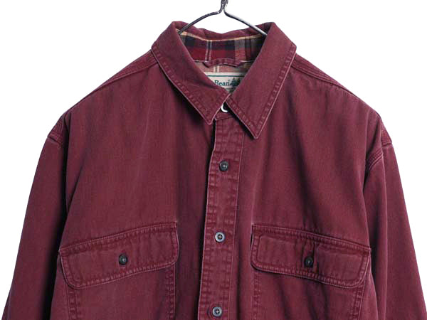 00s エルエルビーン コットン ツイル 長袖 シャツ メンズ M / オールド アウトドア チェック フランネル ライナー付き ワーク ジャケット