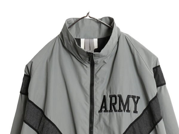 米軍実物 US ARMY ナイロン トレーニング ジャケット XL 程 ミリタリー IPFU 軍物 ジャンパー ブルゾン フルジップ 大きいサイズ ツートン
