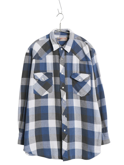 90s ビッグマック ヘビー フランネル ウエスタン シャツ メンズ XL オールド JCPENNY ブロック チェック コットン ネルシャツ 大きいサイズ
