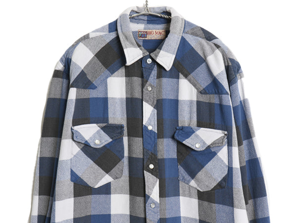 90s ビッグマック ヘビー フランネル ウエスタン シャツ メンズ XL オールド JCPENNY ブロック チェック コットン ネルシャツ 大きいサイズ