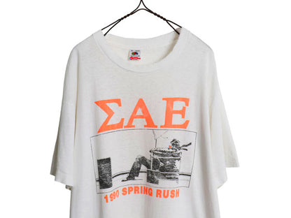 90s USA製 ★ maxell パロディ イラスト プリント Tシャツ メンズ XL 古着 オールド 当時物 企業 シングルステッチ グラフィック ホワイト