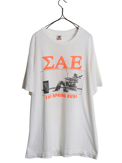 90s USA製 ★ maxell パロディ イラスト プリント Tシャツ メンズ XL 古着 オールド 当時物 企業 シングルステッチ グラフィック ホワイト
