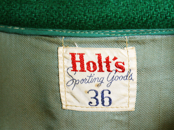 50s USA製 ★ HOLT'S メルトン ウール スタジャン 36 メンズ S 程/ ヴィンテージ サガラ ワッペン 襟付き アワード レタード ブルゾン 緑