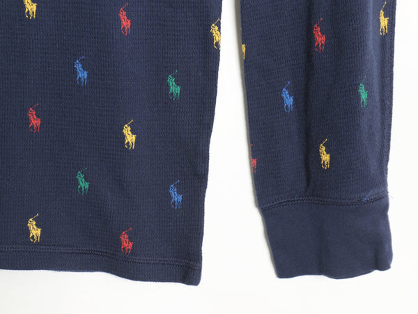 ポロ ラルフローレン 長袖 サーマル Tシャツ メンズ L / ロンT ワッフル コットン カットソー ポニー モノグラム 総柄 インナー ネイビー