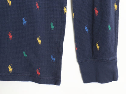 ポロ ラルフローレン 長袖 サーマル Tシャツ メンズ L / ロンT ワッフル コットン カットソー ポニー モノグラム 総柄 インナー ネイビー