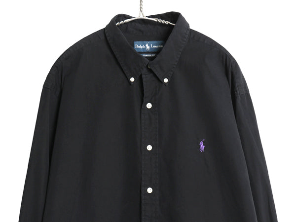 00s ラルフローレン 長袖 ボタンダウン シャツ メンズ XXL / オールド ポロ コットン 長袖シャツ ワンポイント 大きいサイズ ブラック BD