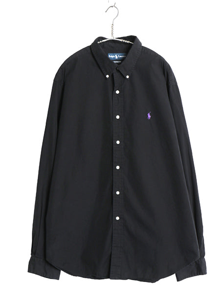 00s ラルフローレン 長袖 ボタンダウン シャツ メンズ XXL / オールド ポロ コットン 長袖シャツ ワンポイント 大きいサイズ ブラック BD