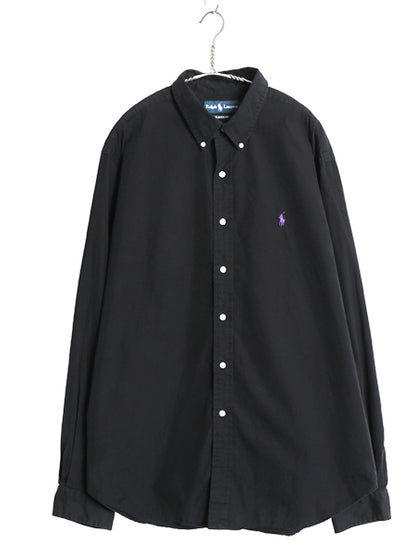 00s ラルフローレン 長袖 ボタンダウン シャツ メンズ XXL / オールド ポロ コットン 長袖シャツ ワンポイント 大きいサイズ ブラック BD