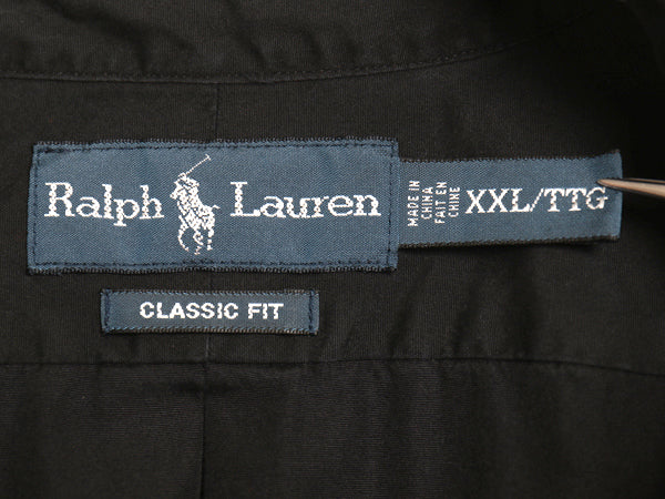 00s ラルフローレン 長袖 ボタンダウン シャツ メンズ XXL / オールド ポロ コットン 長袖シャツ ワンポイント 大きいサイズ ブラック BD