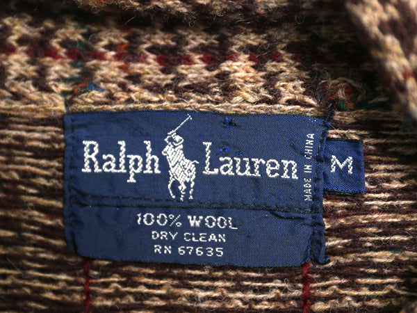 90s ★ ラルフローレン ガンクラブ チェック ショールカラー ニット カーディガン メンズ S レディース M ポロ ウール 前開き ポケット付き
