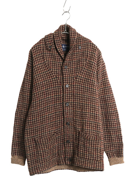 90s ★ ラルフローレン ガンクラブ チェック ショールカラー ニット カーディガン メンズ S レディース M ポロ ウール 前開き ポケット付き