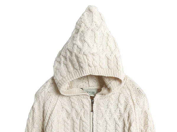 アイルランド製 Carraig Donn フィッシャーマン フルジップ ニット パーカー レディース S メリノ ウール ハンドメイド セーター ケーブル