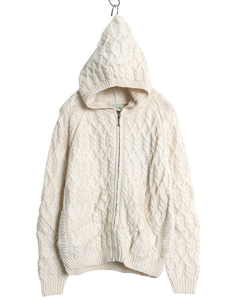 アイルランド製 Carraig Donn フィッシャーマン フルジップ ニット パーカー レディース S メリノ ウール ハンドメイド セーター ケーブル