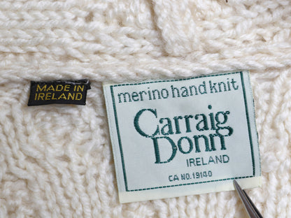 アイルランド製 Carraig Donn フィッシャーマン フルジップ ニット パーカー レディース S メリノ ウール ハンドメイド セーター ケーブル