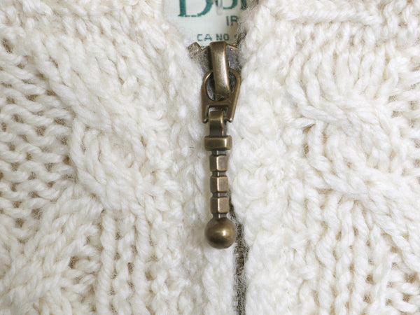 アイルランド製 Carraig Donn フィッシャーマン フルジップ ニット パーカー レディース S メリノ ウール ハンドメイド セーター ケーブル