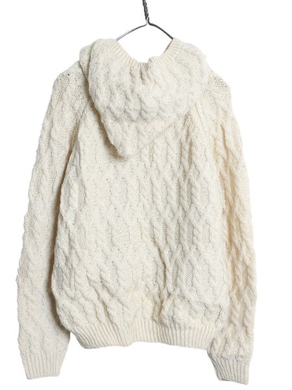 アイルランド製 Carraig Donn フィッシャーマン フルジップ ニット パーカー レディース S メリノ ウール ハンドメイド セーター ケーブル