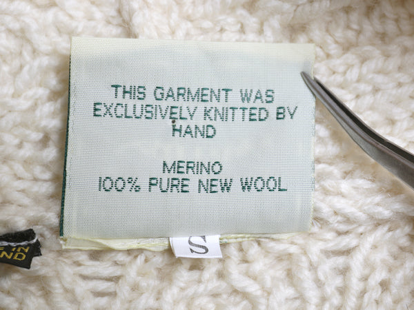 アイルランド製 Carraig Donn フィッシャーマン フルジップ ニット パーカー レディース S メリノ ウール ハンドメイド セーター ケーブル