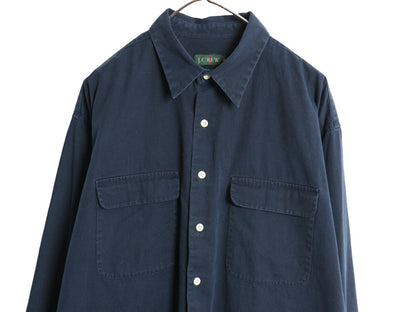 90s ジェイクルー 長袖 シャツ メンズ XL / 古着 オールド 旧タグ ワーク コットン ツイル ポケット付き 無地 厚手 大きいサイズ ネイビー