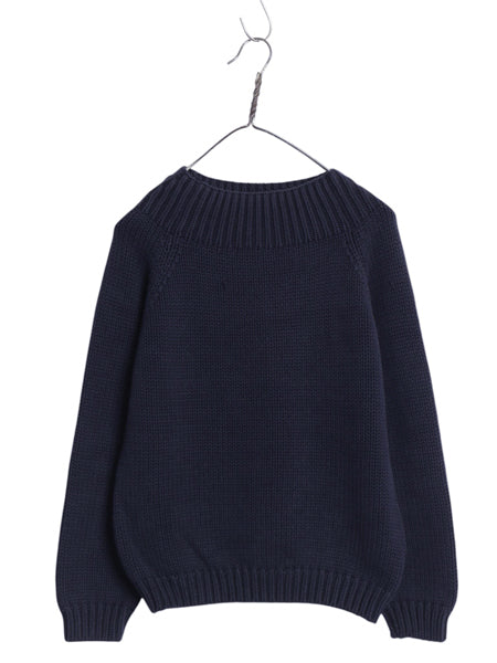 90s ローレン ラルフローレン コットン ニット セーター レディース M 古着 オールド ポロ モックネック リブ編み シンプル 無地 ネイビー