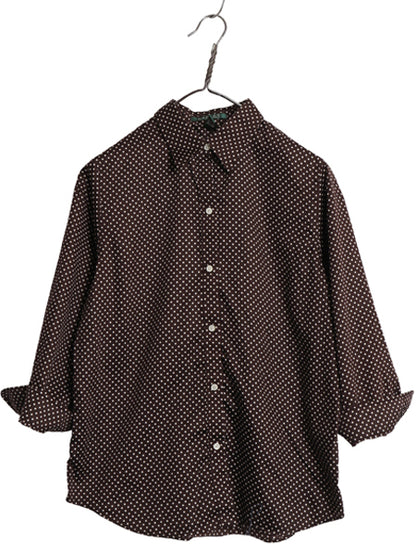 00s ローレン ラルフローレン ドット 七分袖 シャツ レディース M / オールド コットン 総柄 水玉 ブラウス きれいめ ツートン カジュアル