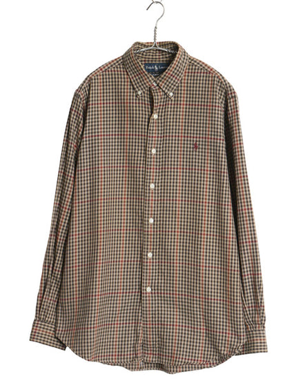00s ラルフローレン チェック 長袖 ボタンダウン シャツ メンズ M オールド ポロ CLASSIC FIT コットン ワンポイント ポニー マルチカラー