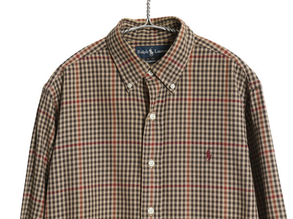 00s ラルフローレン チェック 長袖 ボタンダウン シャツ メンズ M オールド ポロ CLASSIC FIT コットン ワンポイント ポニー マルチカラー