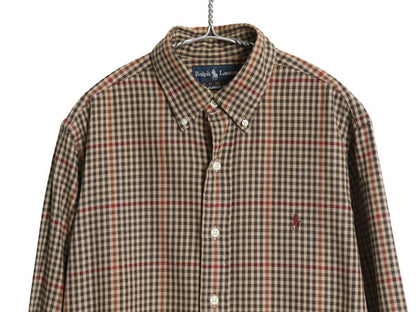 00s ラルフローレン チェック 長袖 ボタンダウン シャツ メンズ M オールド ポロ CLASSIC FIT コットン ワンポイント ポニー マルチカラー
