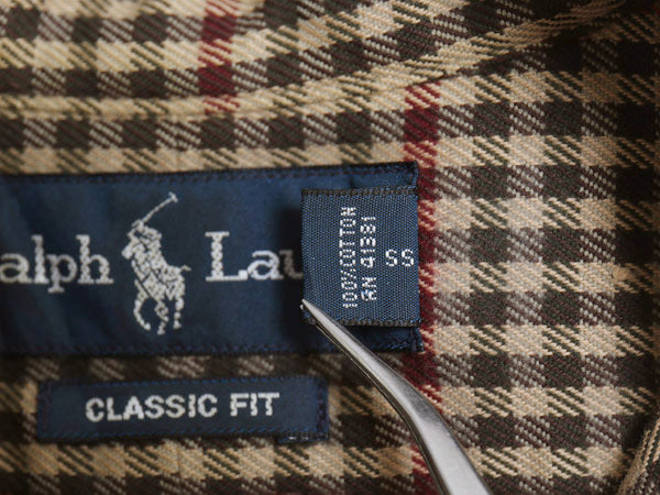 00s ラルフローレン チェック 長袖 ボタンダウン シャツ メンズ M オールド ポロ CLASSIC FIT コットン ワンポイント ポニー マルチカラー