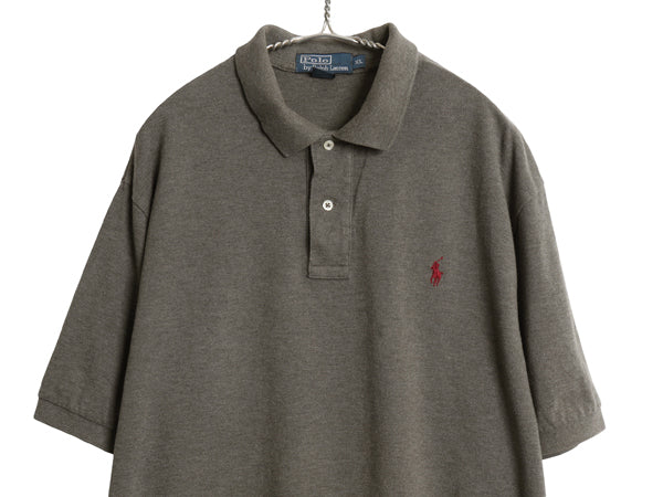 00s ポロ ラルフローレン 鹿の子 半袖 ポロシャツ メンズ XL オールド 半袖シャツ コットン カットソー ワンポイント 大きいサイズ グレー