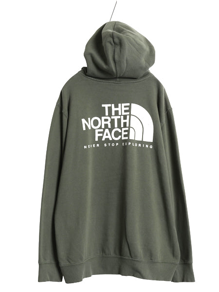 ノースフェイス 両面 プリント スウェット フード パーカー メンズ XL / アウトドア トレーナー プルオーバー 裏起毛 大きいサイズ カーキ