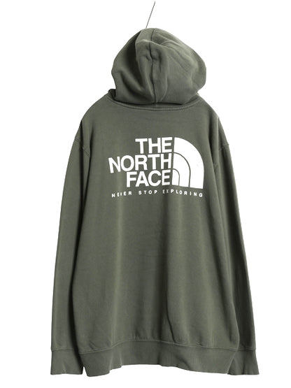 ノースフェイス 両面 プリント スウェット フード パーカー メンズ XL / アウトドア トレーナー プルオーバー 裏起毛 大きいサイズ カーキ