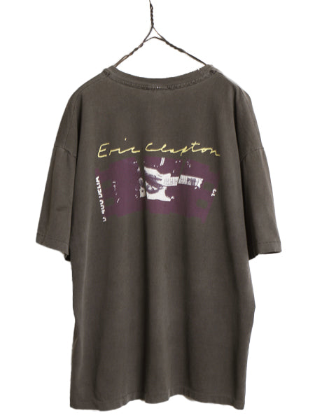 90s ★ エリック クラプトン フォト イラスト プリント Tシャツ メンズ XL 古着 当時物 バンド ロック シングルステッチ フェード ブラック