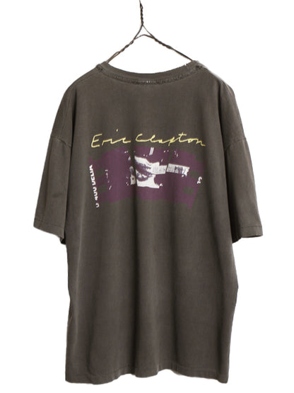 90s ★ エリック クラプトン フォト イラスト プリント Tシャツ メンズ XL 古着 当時物 バンド ロック シングルステッチ フェード ブラック