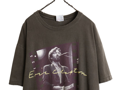 90s ★ エリック クラプトン フォト イラスト プリント Tシャツ メンズ XL 古着 当時物 バンド ロック シングルステッチ フェード ブラック
