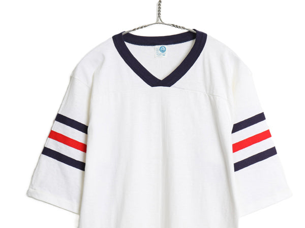 デッドストック 80's USA製 アルテックス フットボール 半袖 Tシャツ メンズ M ヴィンテージ Vネック シングルステッチ トリコ ライン 無地